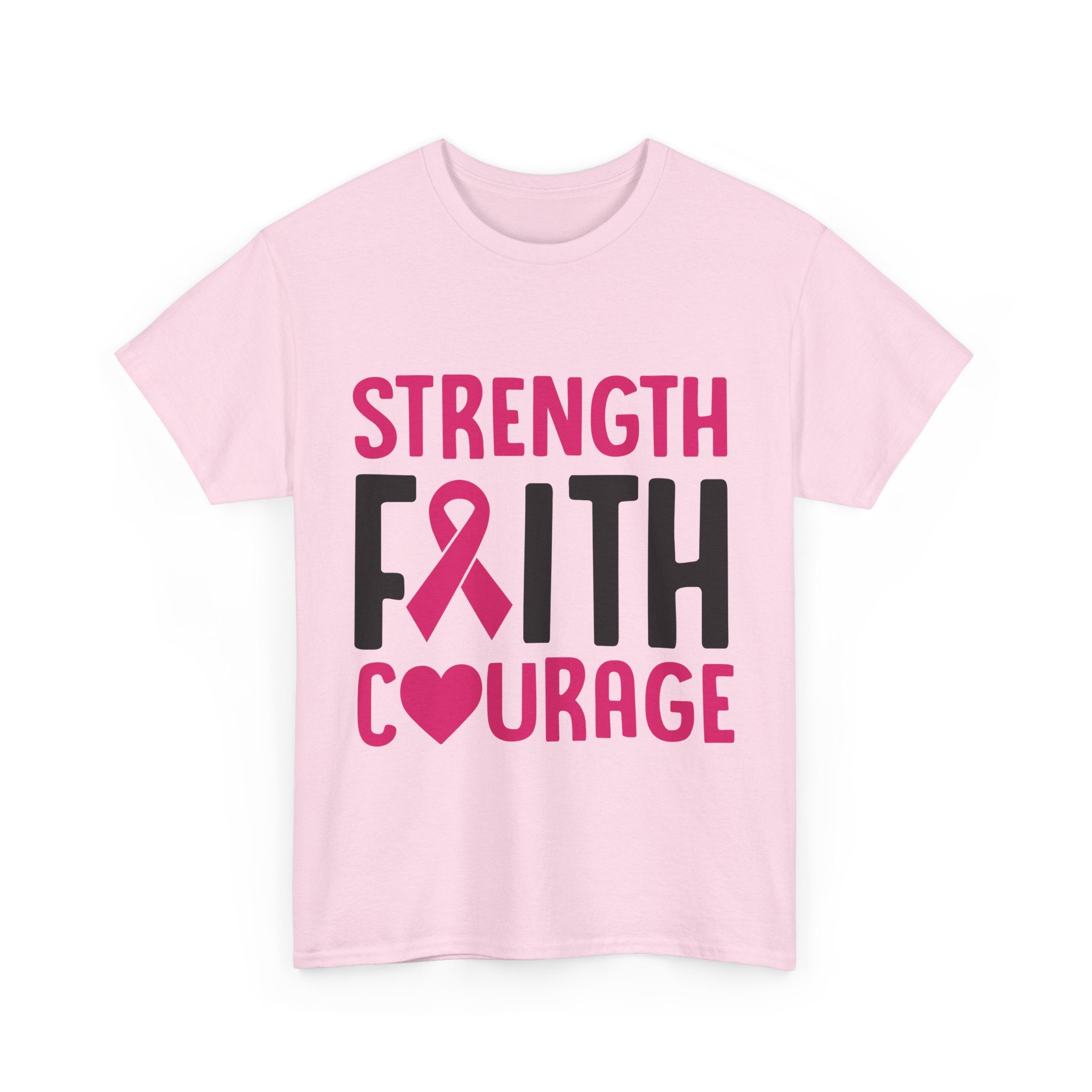 Supportive Statement Tee - Strength, Faith, Courage, Breast Cancer Awareness Shirt, Unisex Cotton Tee, Gift for Her, Inspirational Wear