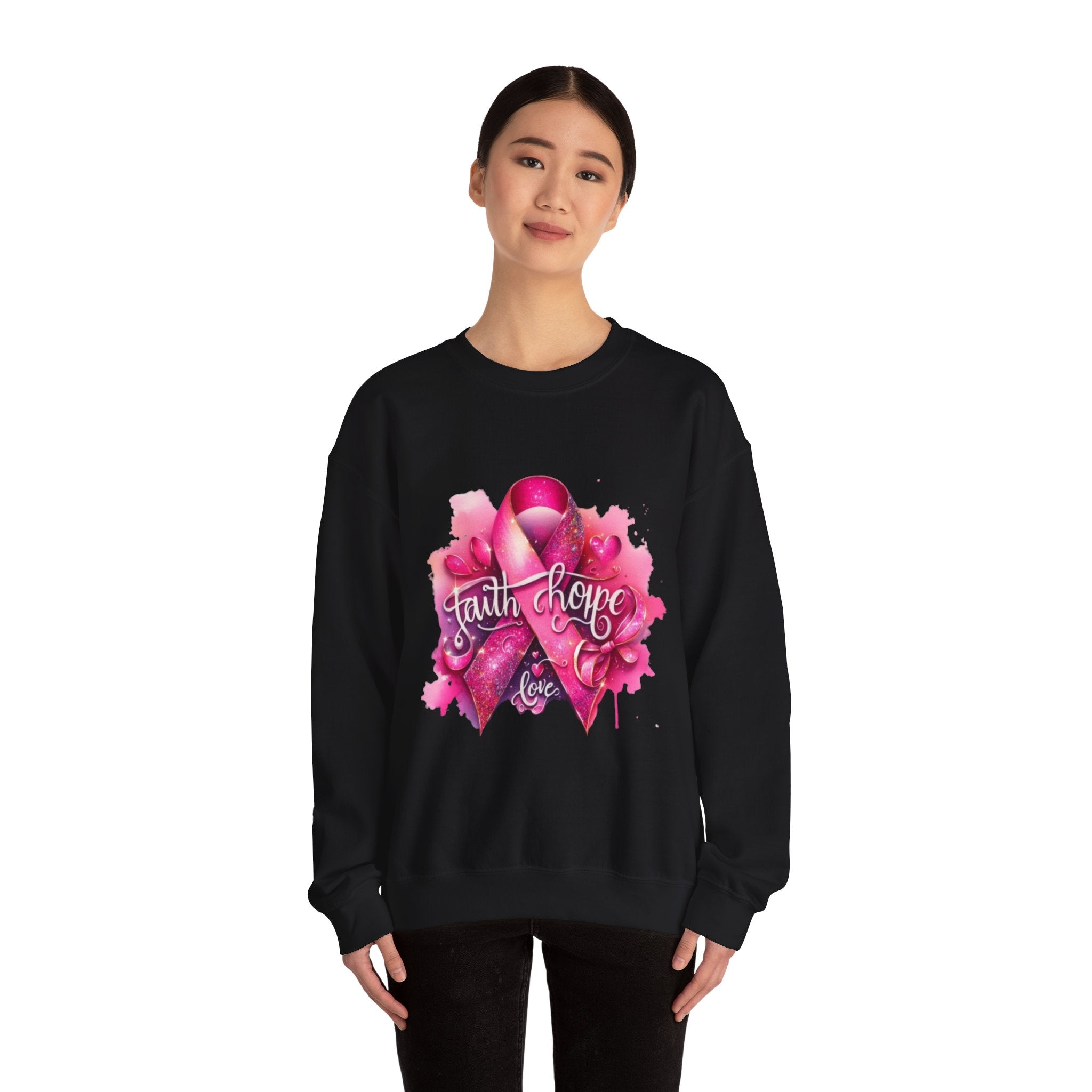 Breast Cancer Awareness Sweatshirt, Faith Hope Love Crewneck, Comfort Fashion, Supportive Gift for Her, Pink Ribbon Apparel