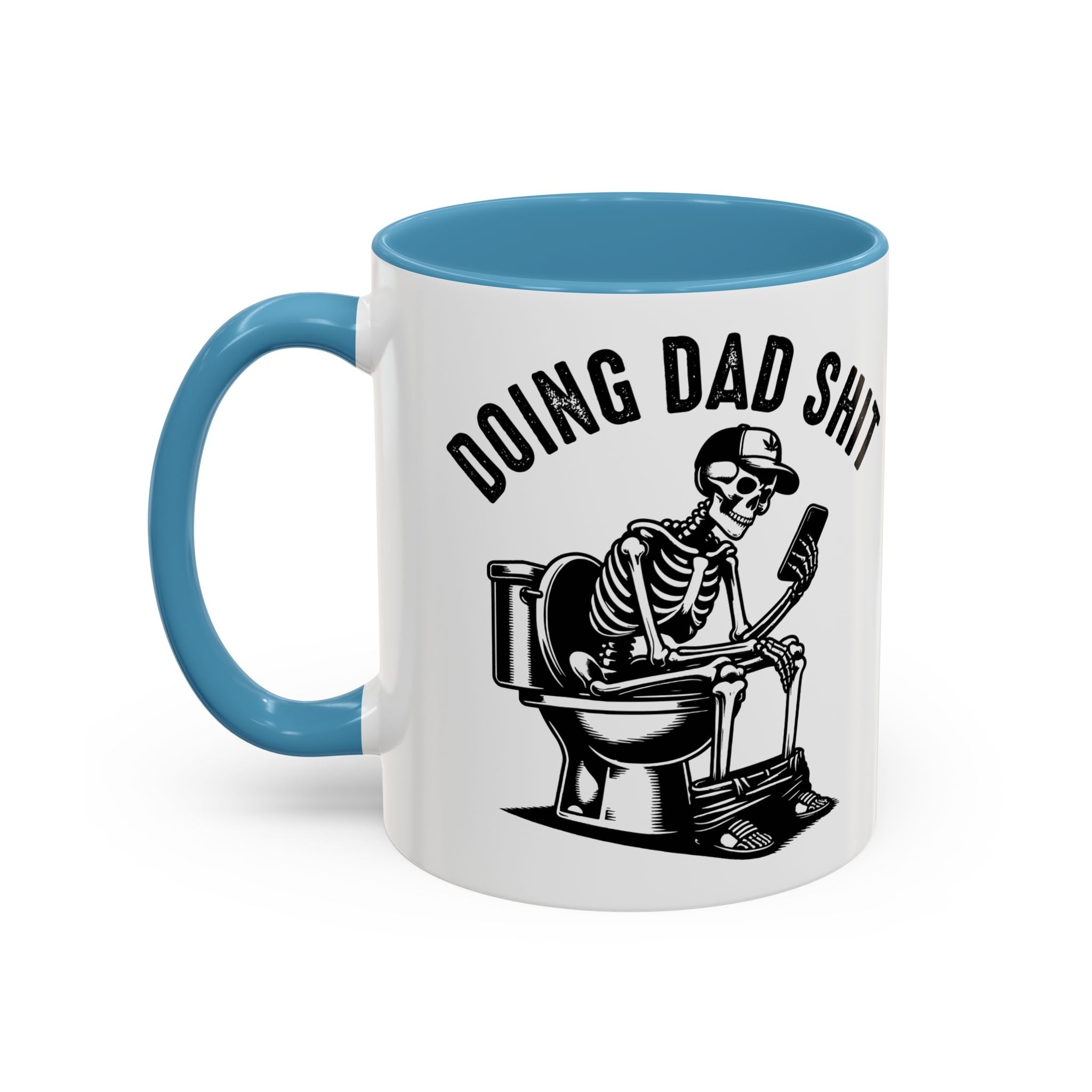Doing Dad Shit Coffee Mug — Funny Skeleton Dad Toilet Humor Accent Mug