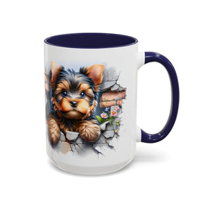 Cute Dog Peeking Coffee Mug, Pet Lover Gift, Yorkshire Terrier Mug, Animal Lover Coffee Cup, Dog-Themed Drinkware, Doggie Mug