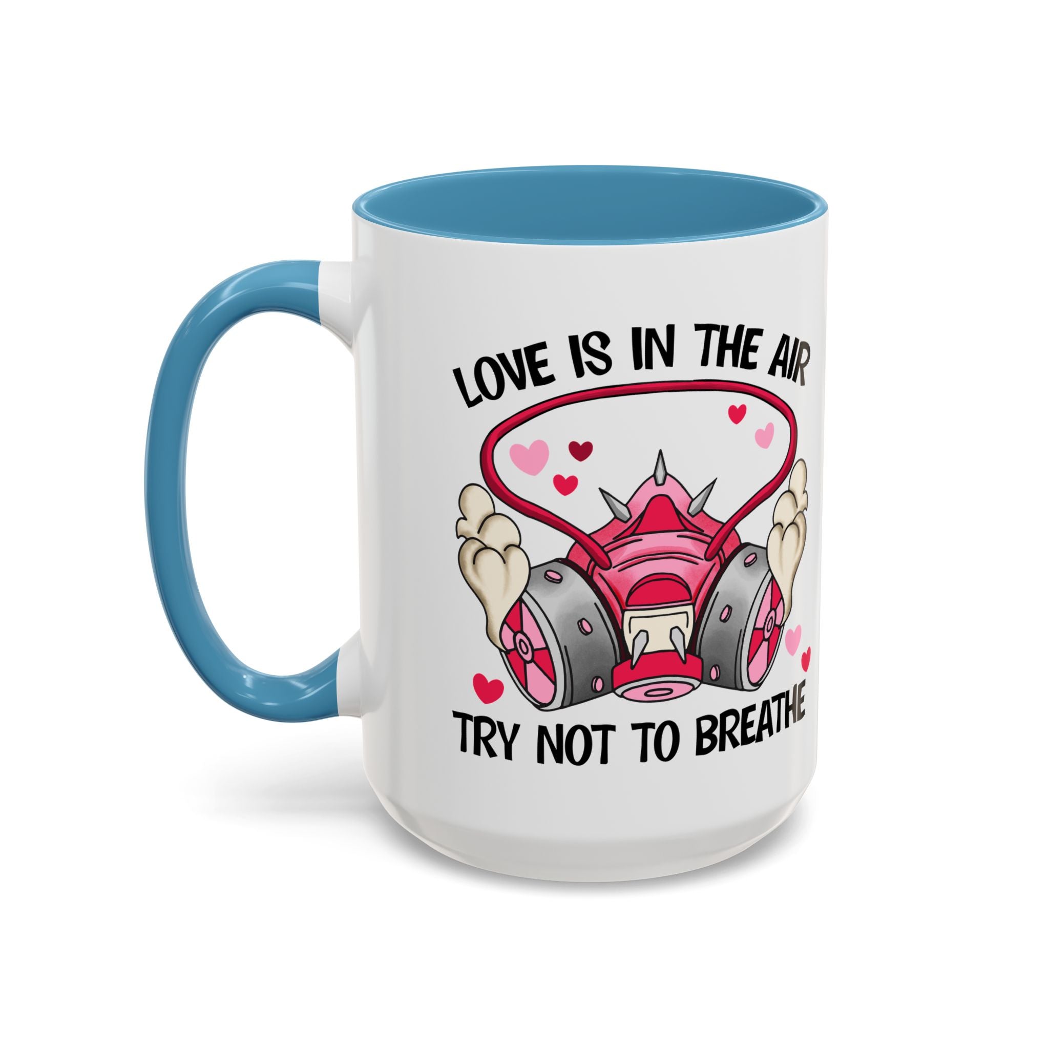 Love Is In The Air Gas Mask Coffee Mug — Funny anti Valentine Gift (11/15oz)