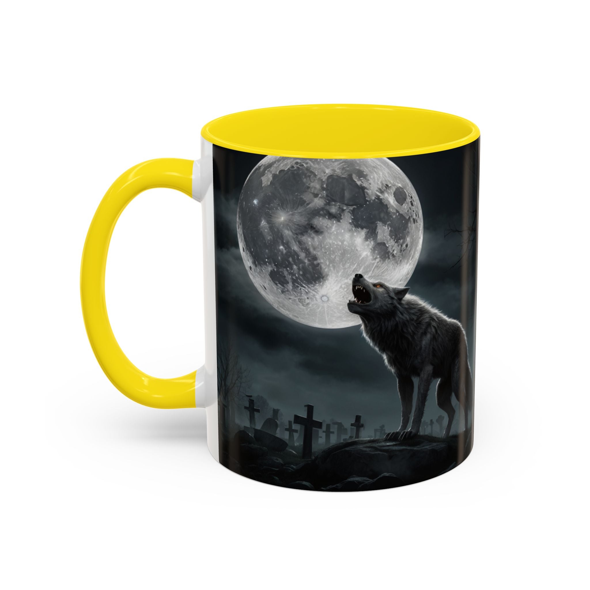 Howling Wolf Moon Coffee Mug – Gothic Graveyard Accent Mug (11/15oz) fantasy