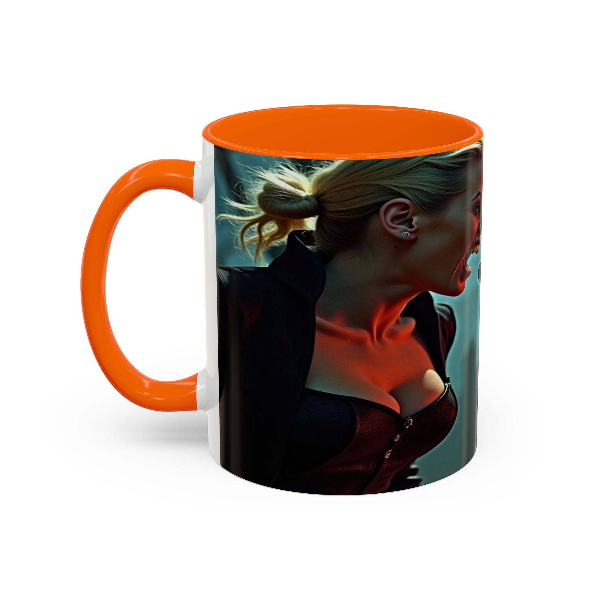 woman vampire and Fierce Werewolf Coffee Mug - 11 & 15oz Accent Mug for horror art lovers