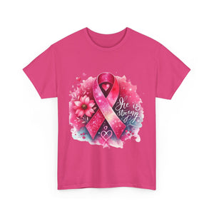 Breast Cancer Awareness Tee - She is Strong, Support Shirt, Gift for Fighters, Awareness Month Apparel, Inspirational T-Shirt