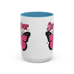 Survivor Butterfly Coffee Mug, Inspirational Gift, Pink Ribbon Mug, Breast Cancer Awareness, Empowerment Cup, Motivational Drinkware