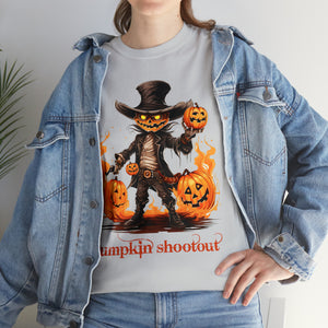 Halloween t shirt pumpkin western style shootout funny fall fun scary stocking stuffer for whole family  cotton tee