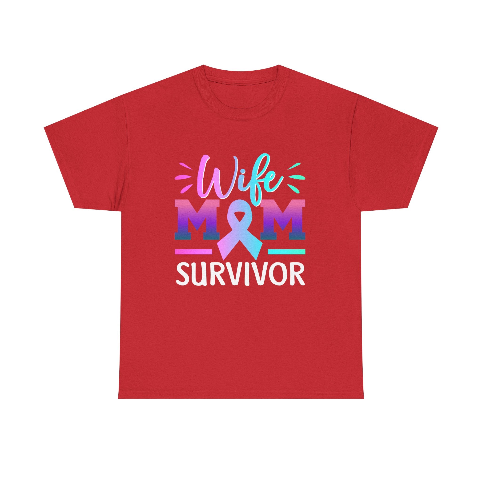 Wife Mom Survivor Tee, Unisex Heavy Cotton Tee, Cancer Awareness Shirt, Gift for Survivors, Inspirational Mom Shirt