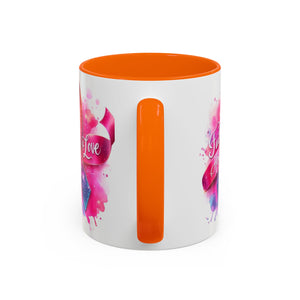 Inspirational Ribbon Coffee Mug - Faith, Hope, Love, Support, Gift for Cancer Awareness, Breast Cancer, Encouragement, Motivational