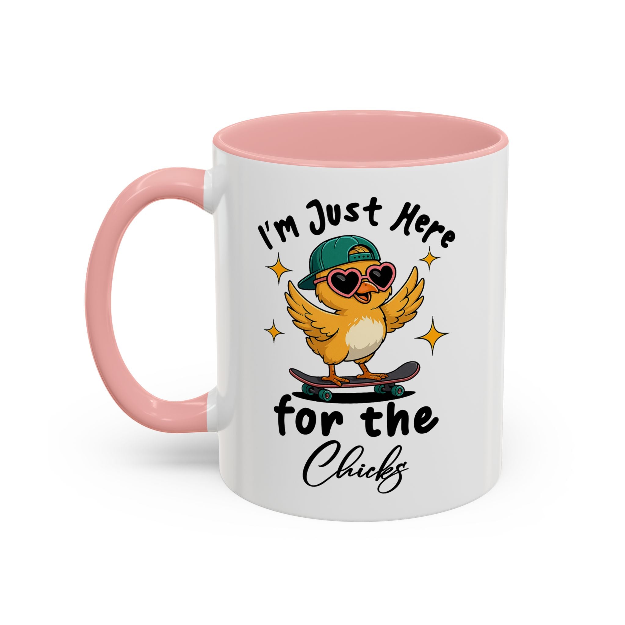 I'm Just Here for the Chicks Coffee Mug — Cute Skateboarding Chick Accent Mug