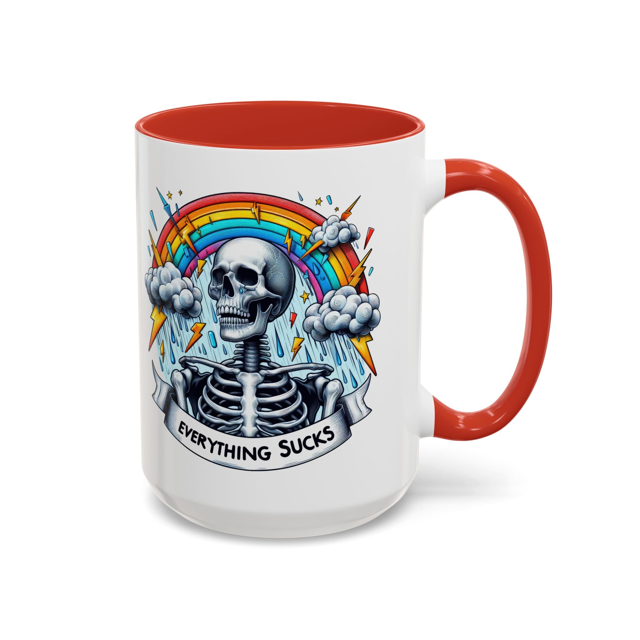 Everything Sucks Skeleton Coffee Mug | 11oz 15oz | Unique Gift for Coffee Lovers, Goth Home Décor, Quirky Humor Mug, Dark Aesthetic