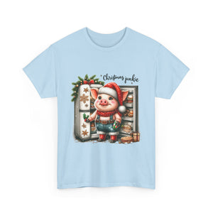 Christmas Junkie Unisex Cotton Tee, Fun Holiday Shirt, Christmas Gift, Pig T-Shirt, Festive Apparel, Cute Christmas Outfit