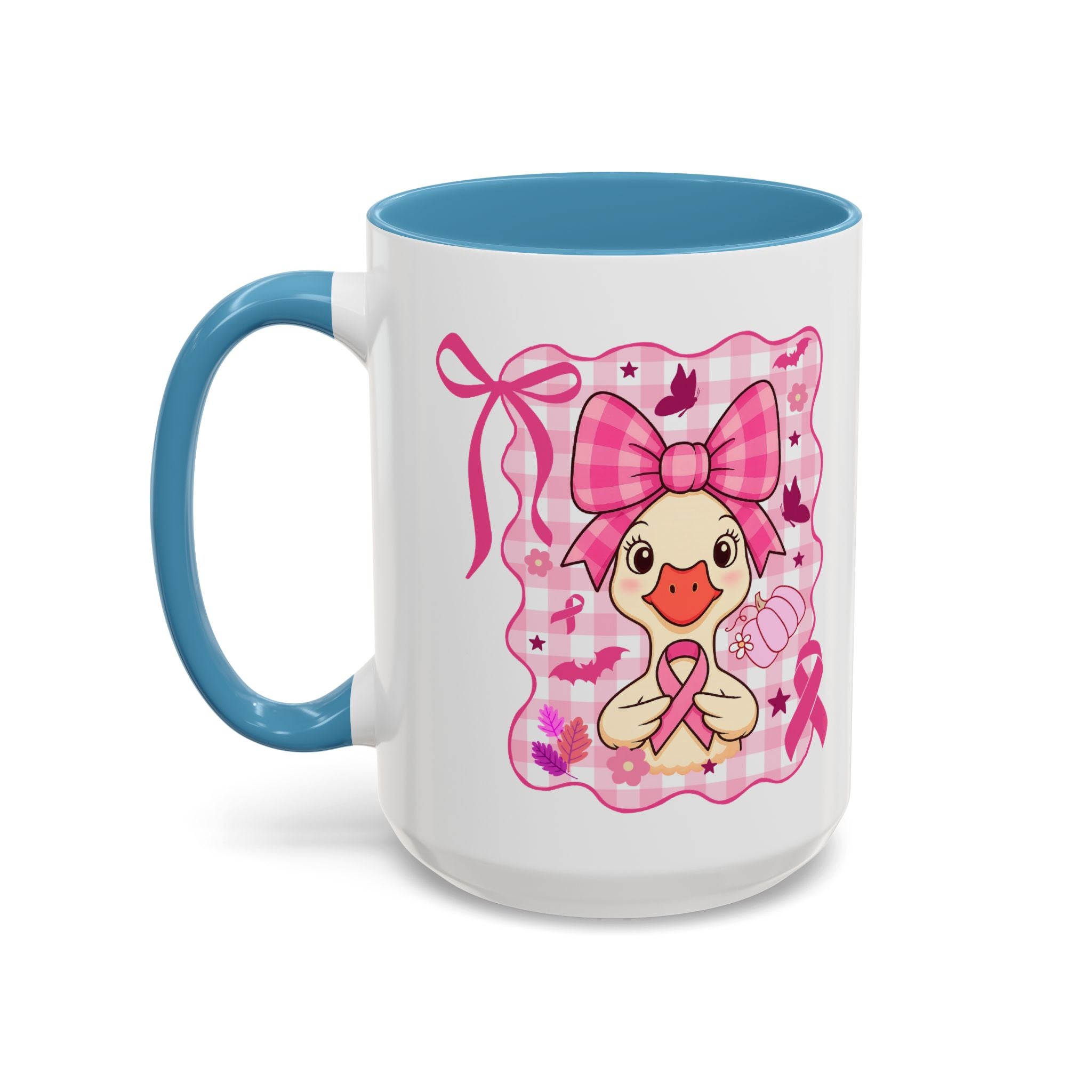 Pink Ribbon Duck Coffee Mug for Breast Cancer Awareness, Cute Gift for Her, Supportive Breast Cancer Mug, Unique Coffee Cup, Holiday Present