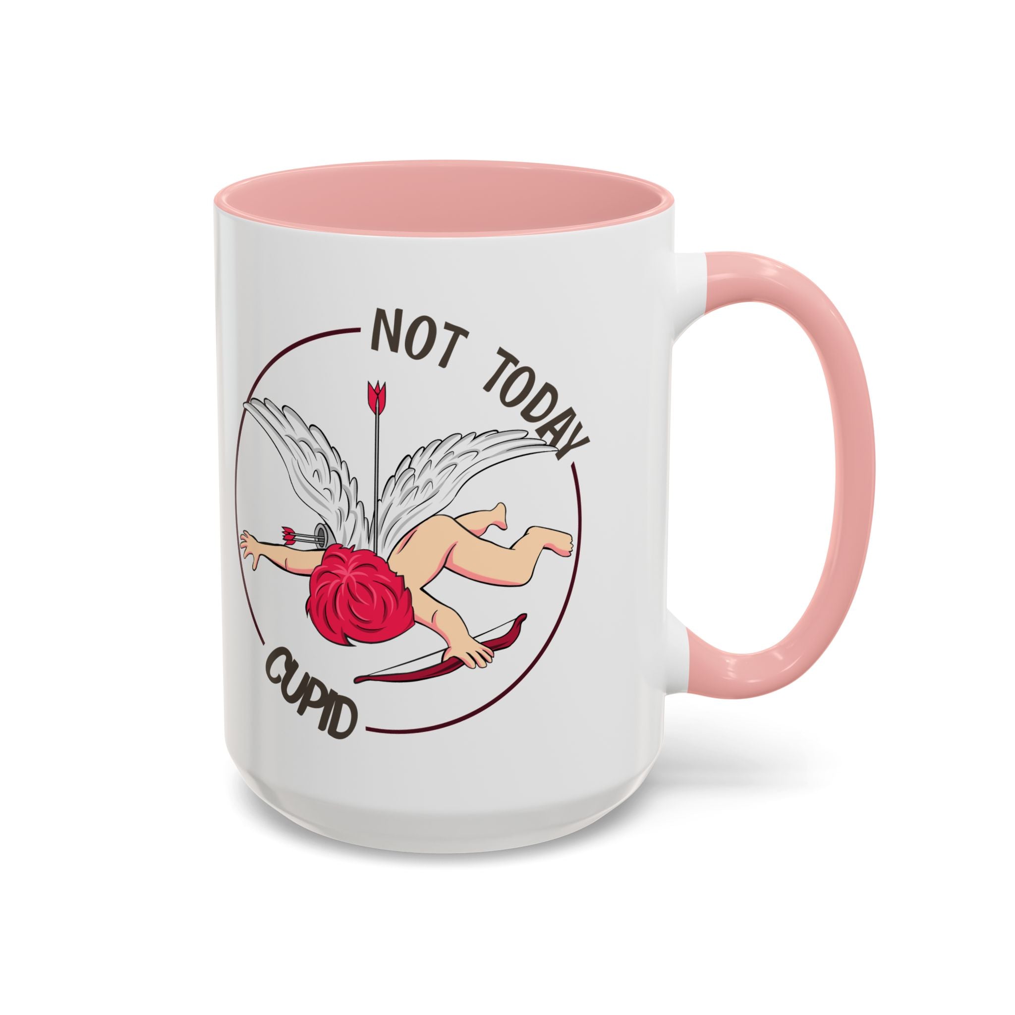 Not Today Cupid Coffee Mug — Funny Anti-Valentine Accent Mug (11/15oz)