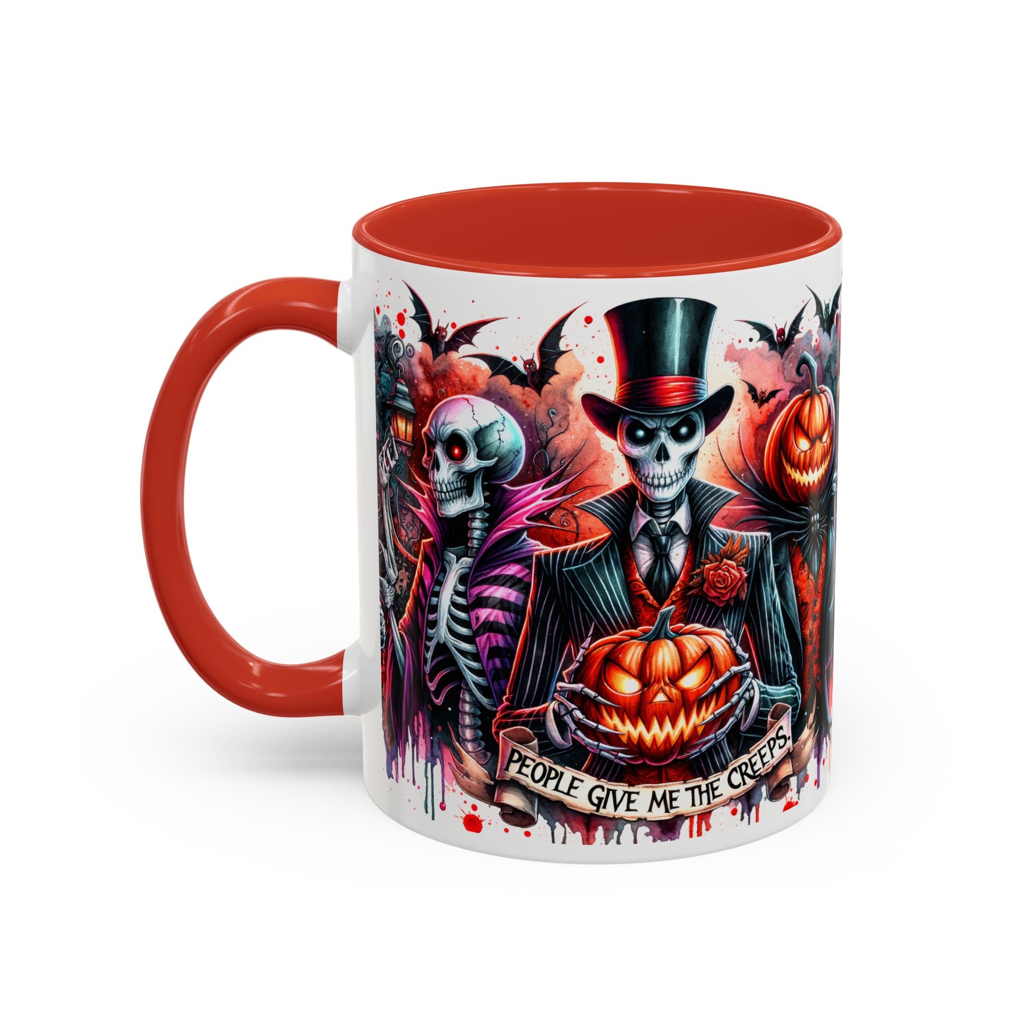 Halloween-themed Accent Coffee Mug, Spooky Skull Mug, Pumpkin Art Cup, Unique Gift for Halloween Lovers, October Decor