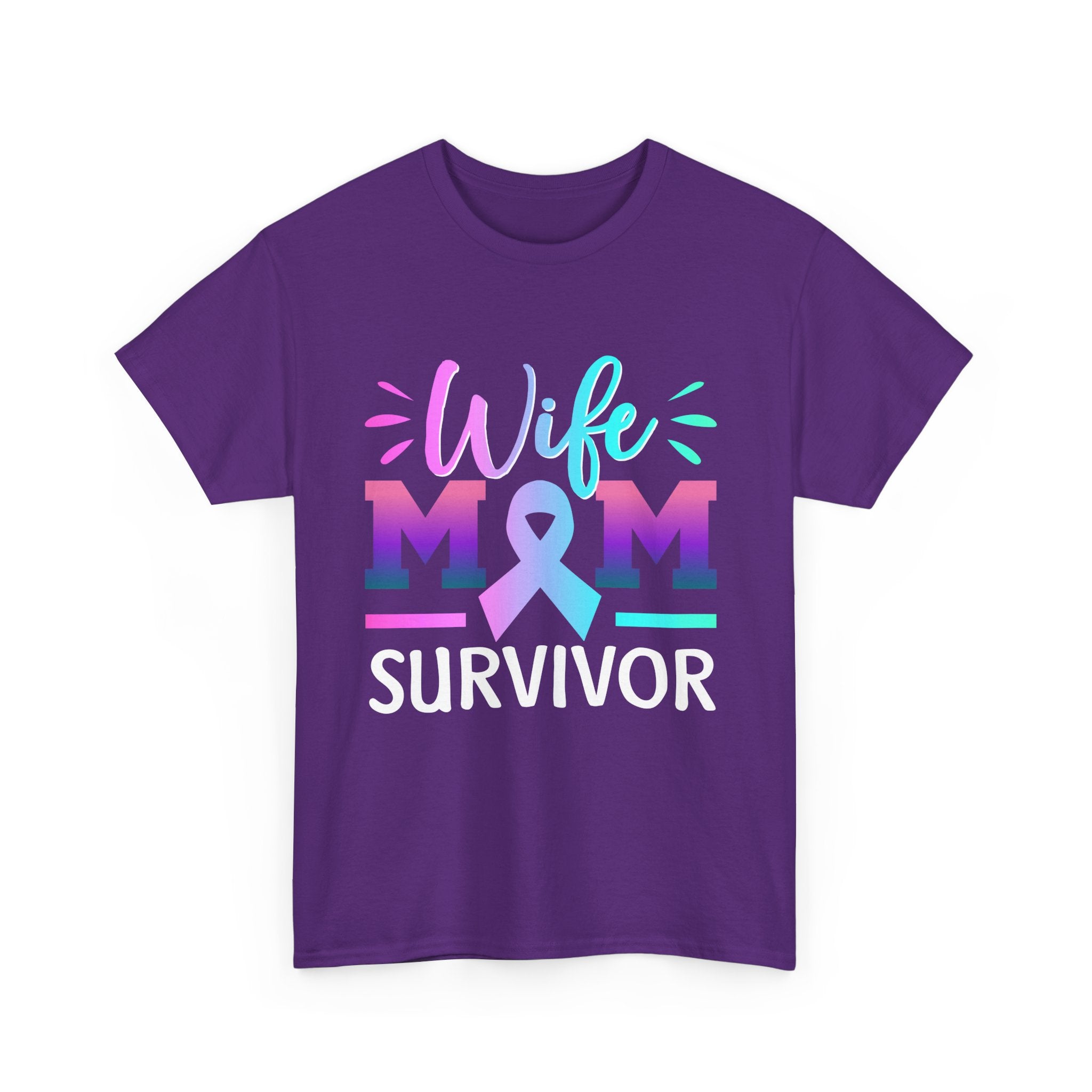 Wife Mom Survivor Tee, Unisex Heavy Cotton Tee, Cancer Awareness Shirt, Gift for Survivors, Inspirational Mom Shirt