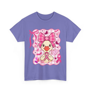 Cute Pink Ribbon Duck Tee, Breast Cancer Awareness Shirt, Funny Unisex Cotton T-Shirt, Gift for Her, Cute Animal Apparel
