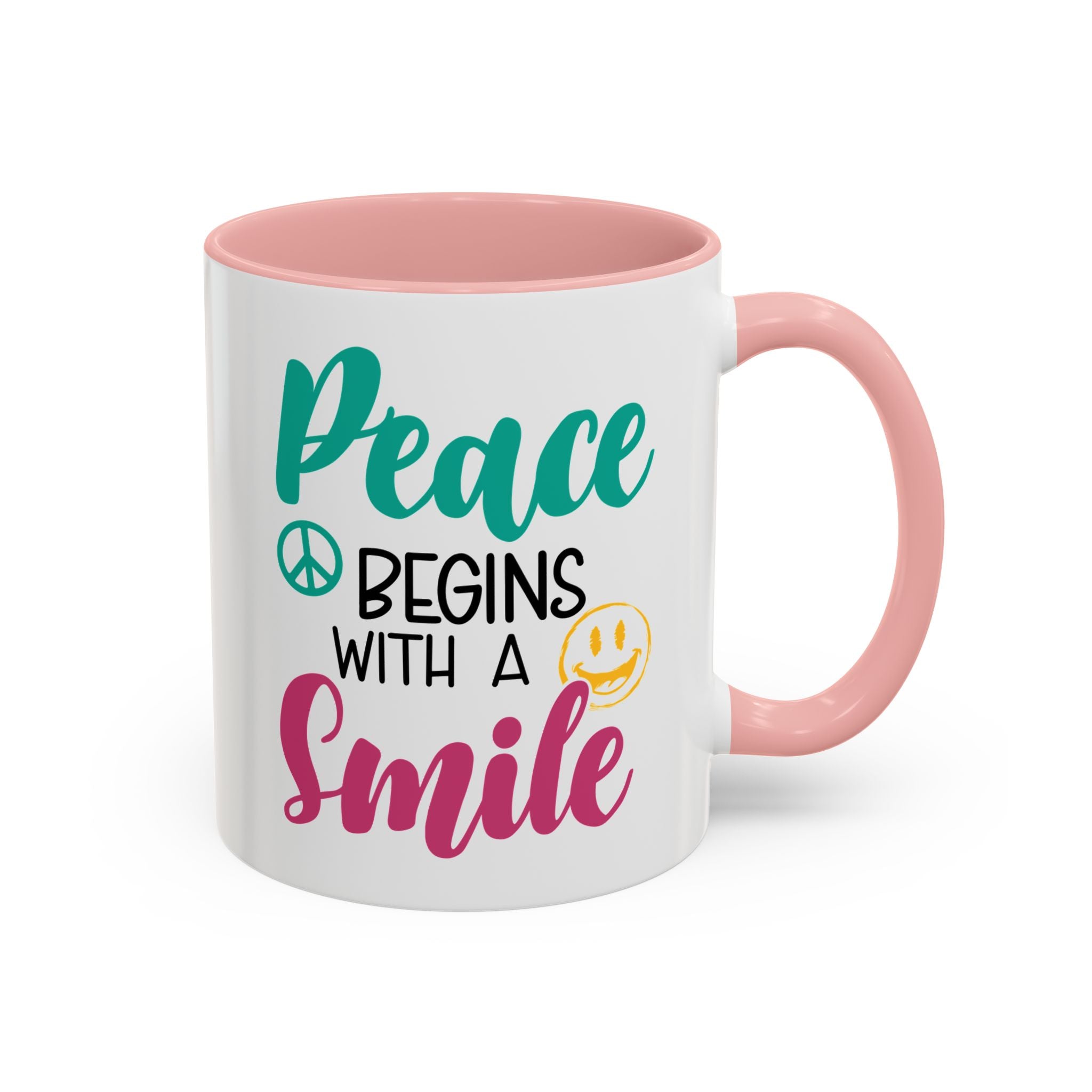 Inspirational Peace Coffee Mug - "Peace Begins with a Smile" - 11oz & 15oz