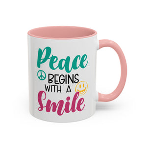 Inspirational Peace Coffee Mug - "Peace Begins with a Smile" - 11oz & 15oz
