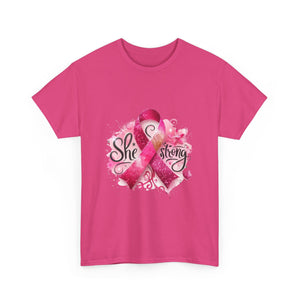 Breast Cancer Awareness Tee - She's Strong, Gift for Survivors, Supportive T-Shirt, Awareness Month, Inspirational Apparel