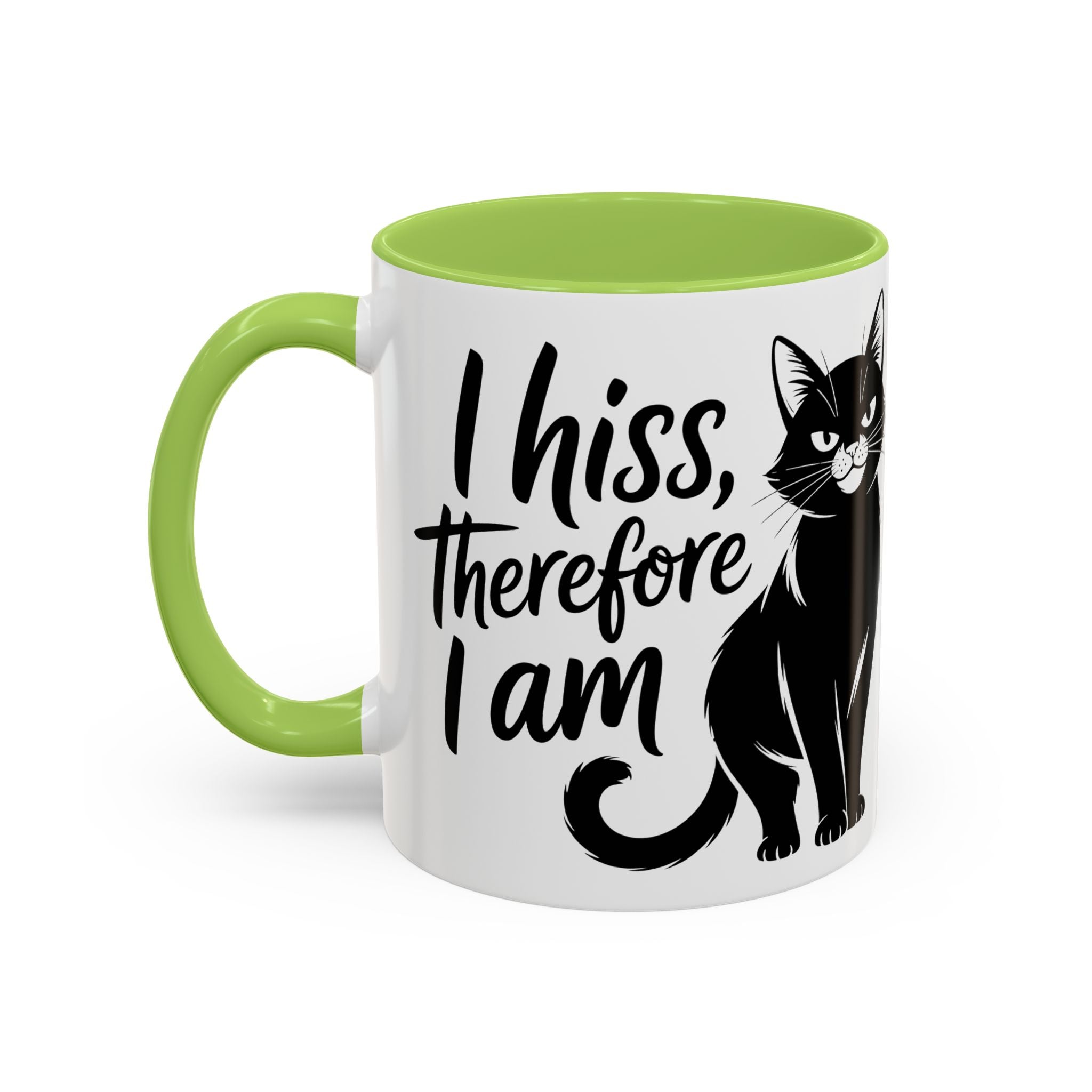 Cat Coffee Mug — "I Hiss Therefore I Am" Black Cat Accent Mug sarcasm attitude