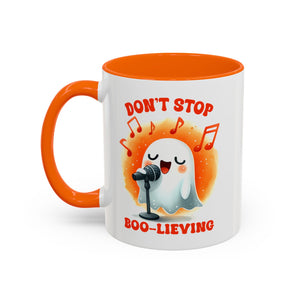 Ghost Coffee Mug, Perfect for Halloween, Fun Gift for Kids & Adults, Don't Stop Boo-lieving Mug, Caffeinated Spirits