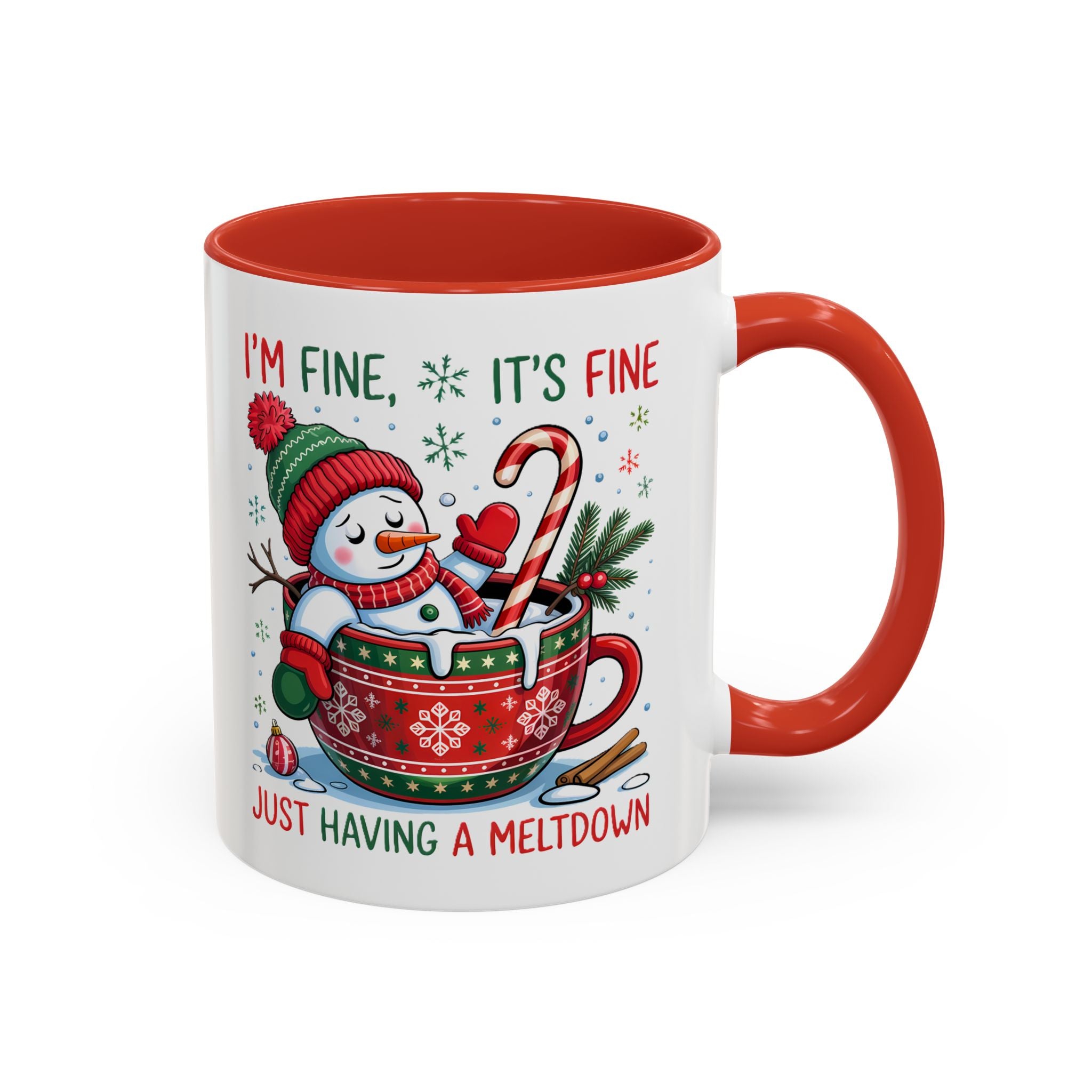 Festive Holiday Coffee Mug - "I'm Fine, It's Fine" Snowman Design sarcasm humor funny
