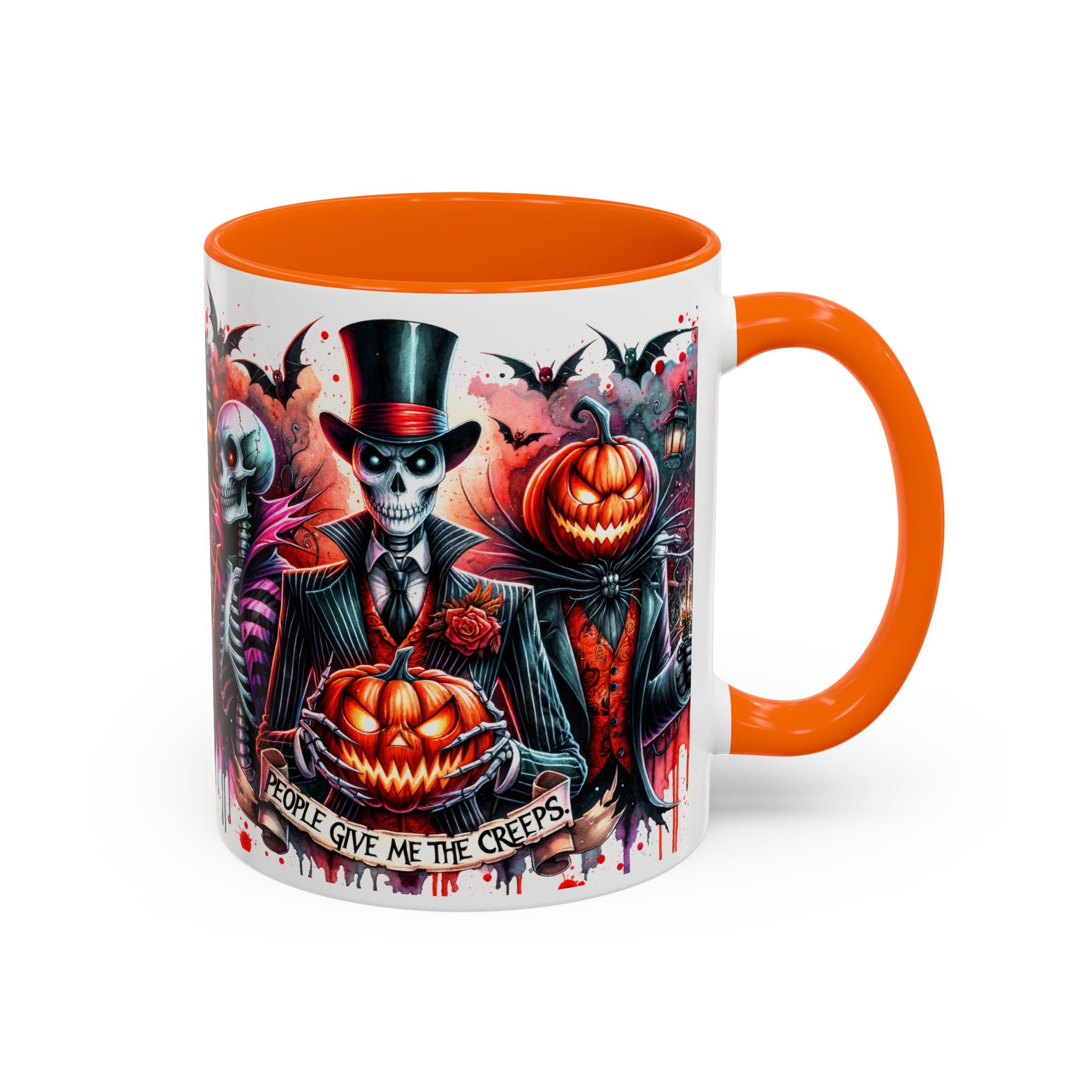 Halloween-themed Accent Coffee Mug, Spooky Skull Mug, Pumpkin Art Cup, Unique Gift for Halloween Lovers, October Decor