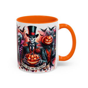 Halloween-themed Accent Coffee Mug, Spooky Skull Mug, Pumpkin Art Cup, Unique Gift for Halloween Lovers, October Decor