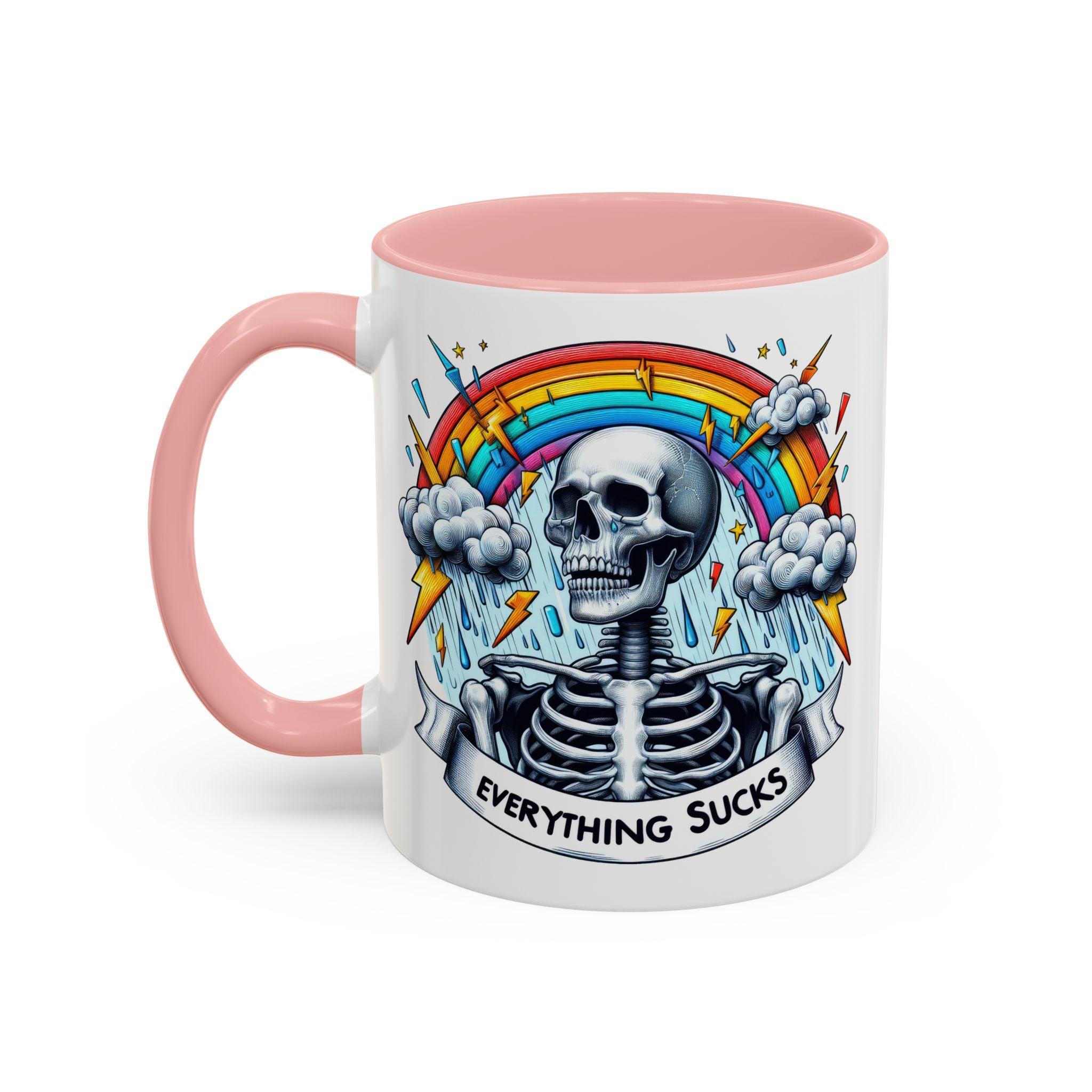 Everything Sucks Skeleton Coffee Mug | 11oz 15oz | Unique Gift for Coffee Lovers, Goth Home Décor, Quirky Humor Mug, Dark Aesthetic