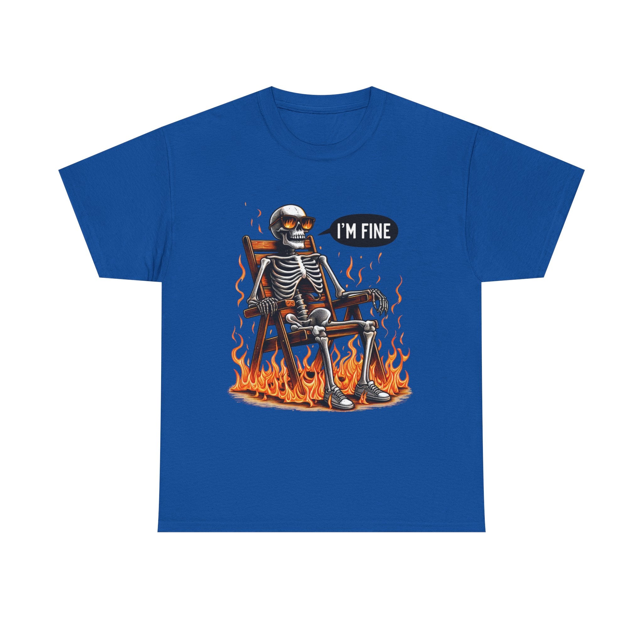 Funny Skeleton Tee - I'm Fine T-Shirt, Humor, Unisex Cotton Shirt, Halloween Gift, Casual Wear, Quirky Fashion