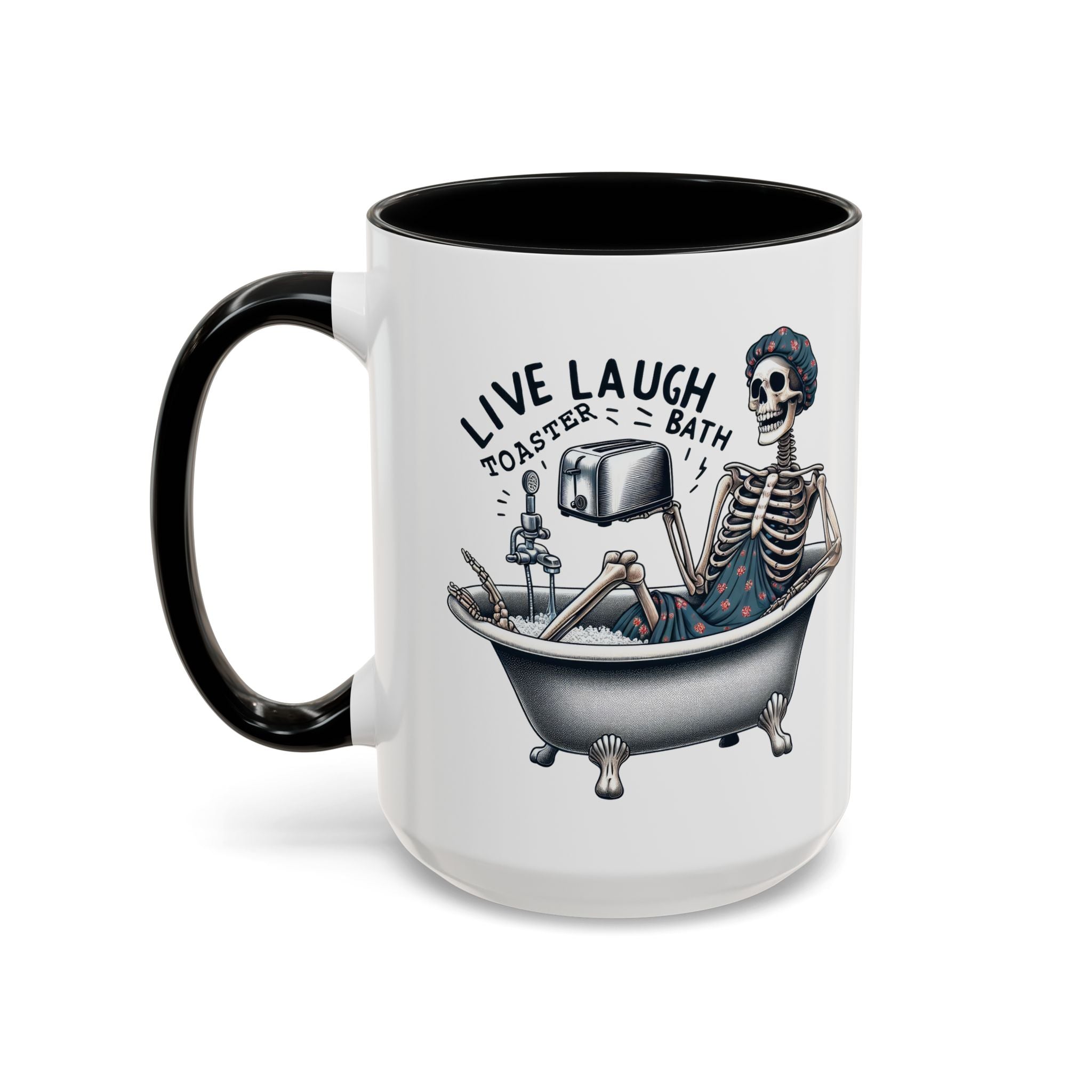 Skeleton Bath Time Coffee Mug, Live Laugh Roast & Relax Skeleton Mug, Funny Gift for Halloween, Quirky Kitchen Decor, Unique Coffee Cup