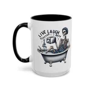 Skeleton Bath Time Coffee Mug, Live Laugh Roast & Relax Skeleton Mug, Funny Gift for Halloween, Quirky Kitchen Decor, Unique Coffee Cup