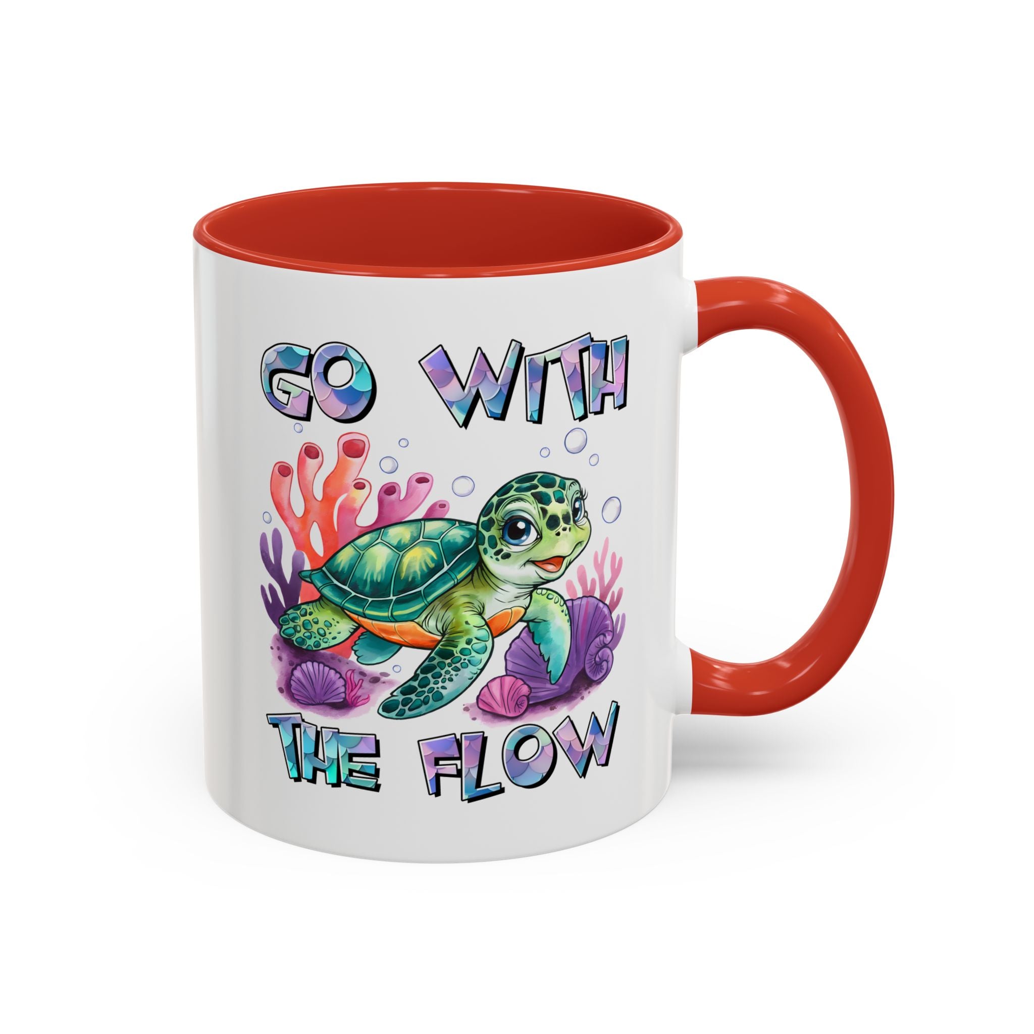 Ocean-Inspired Accent Coffee Mug - 'Go With The Flow' Design turtle