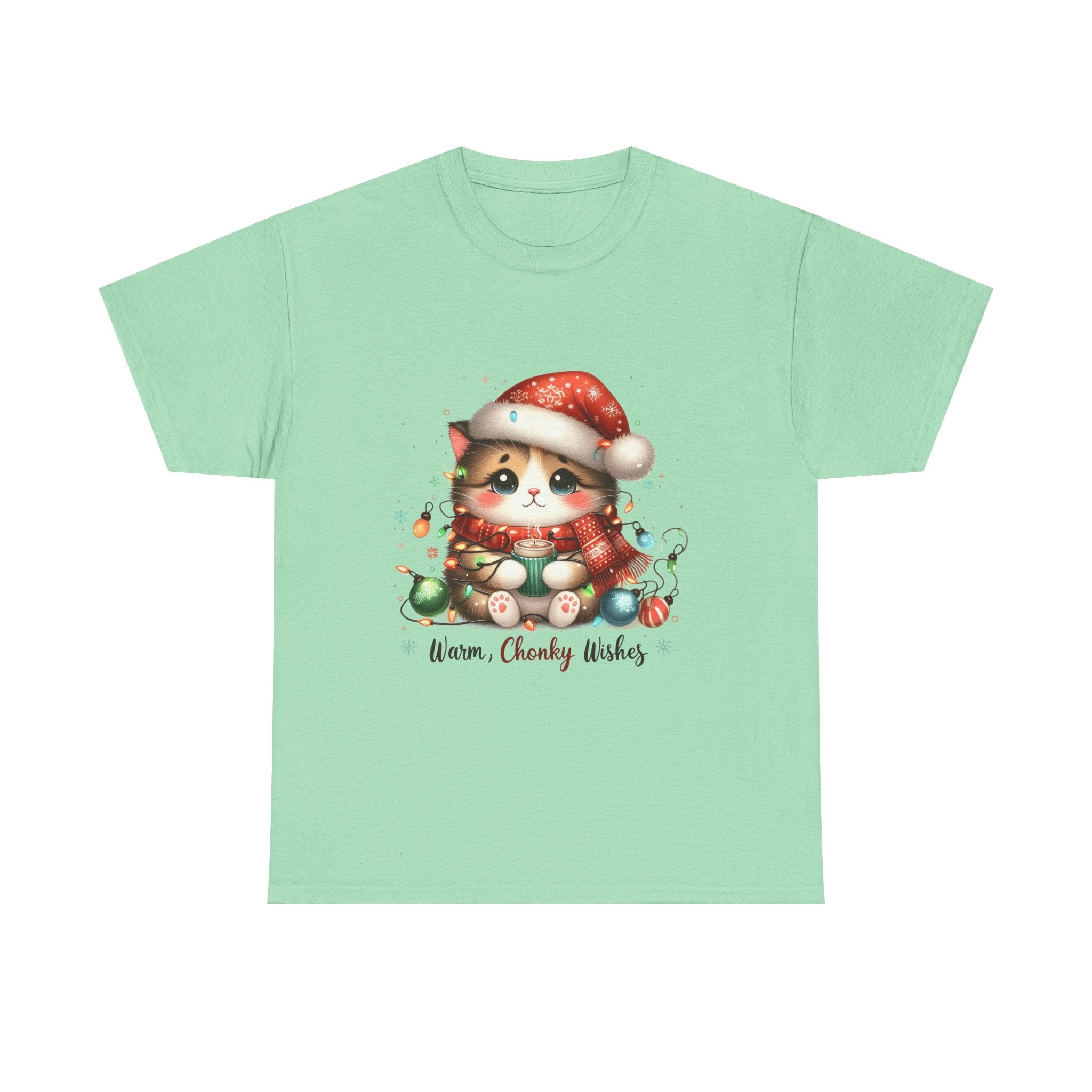 Cute Christmas Cat Tee - Unisex Heavy Cotton Tee, Holiday Gift, Cozy Wear, Festive Apparel, Gift for Cat Lovers