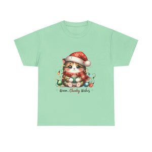 Cute Christmas Cat Tee - Unisex Heavy Cotton Tee, Holiday Gift, Cozy Wear, Festive Apparel, Gift for Cat Lovers