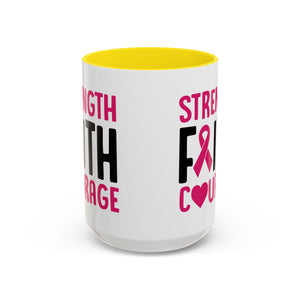 Inspirational Coffee Mug: Strength, Faith, Courage - Gift for Survivors, Awareness Events, Supportive Home Decor, Encouragement