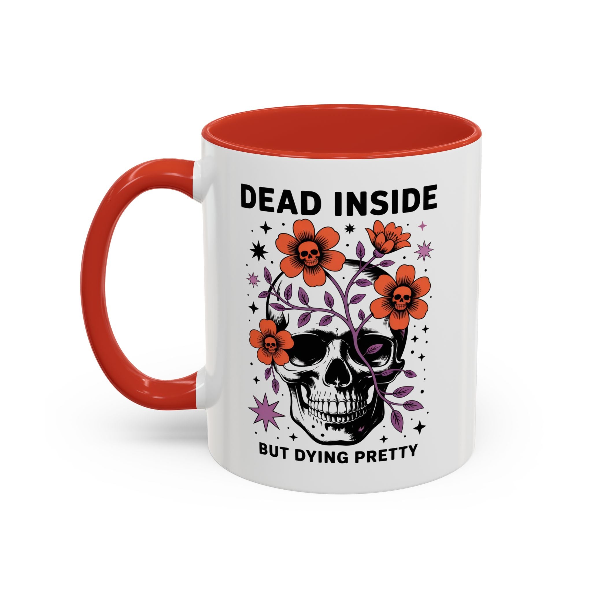 Dead Inside But Dying Pretty Accent Coffee Mug — Floral Skull 11/15oz