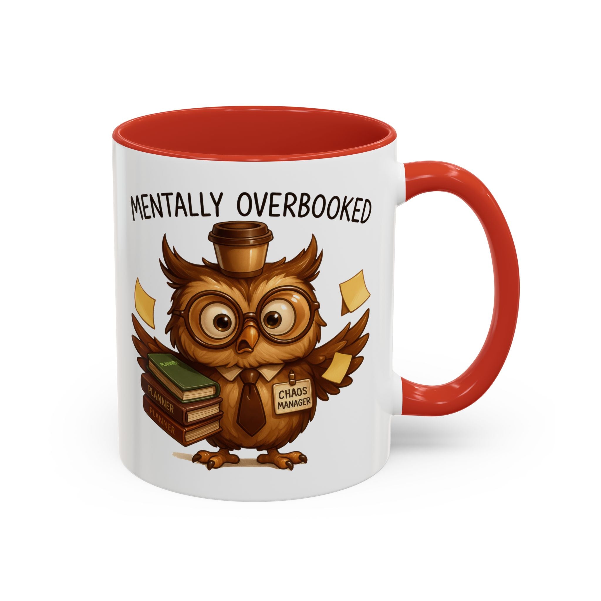 Cute Owl Coffee Mug | Mentally Overbooked Mug | Gifts for Book Lovers, Teacher Gifts, Office Decor, Funny Coffee Cup