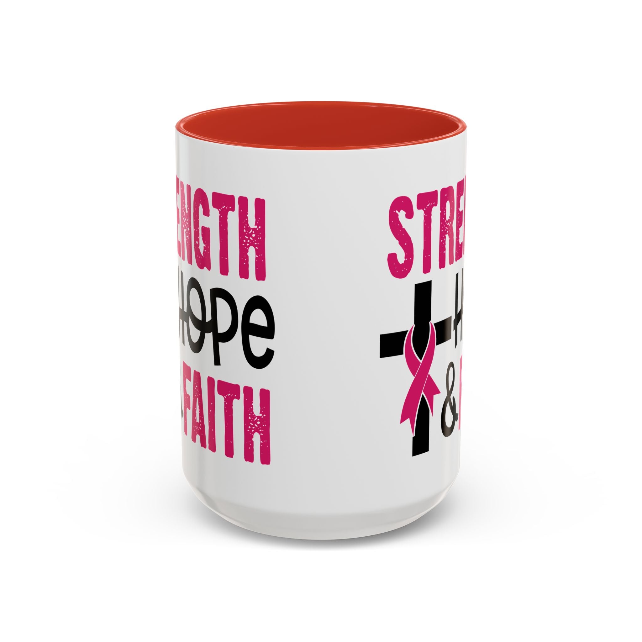 Inspirational Coffee Mug - Strength, Hope, Faith, Pink Ribbon, Christian Gifts, Motivational Drinkware, Breast Cancer Awareness