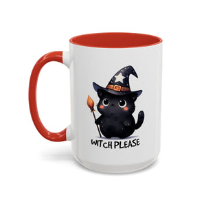 Cute Witch Cat Coffee Mug - Perfect for Halloween, Cat Lover Gift, Witch Please Design, Black Cat Mug, Cozy Drinkware