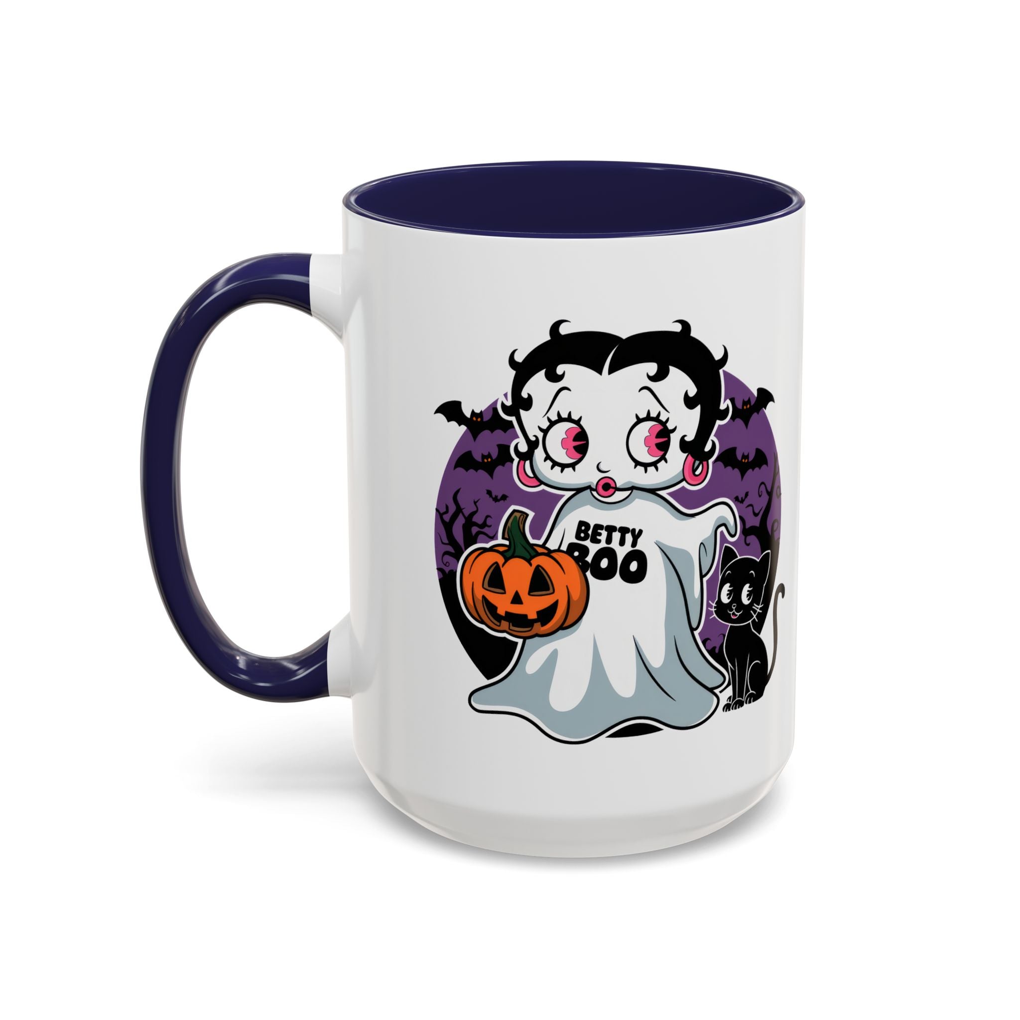 Betty Boo Halloween Ghost Mug — Cute Spooky Pumpkin & Black Cat Accent Coffee Cup