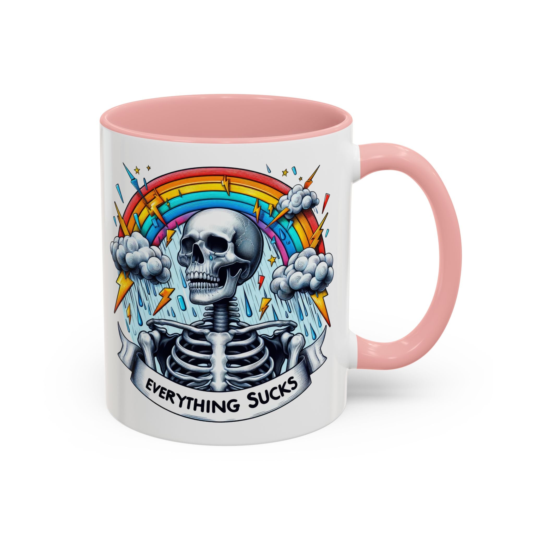 Everything Sucks Skeleton Coffee Mug | 11oz 15oz | Unique Gift for Coffee Lovers, Goth Home Décor, Quirky Humor Mug, Dark Aesthetic