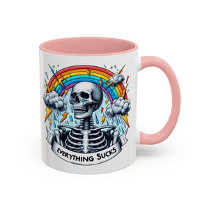 Everything Sucks Skeleton Coffee Mug | 11oz 15oz | Unique Gift for Coffee Lovers, Goth Home Décor, Quirky Humor Mug, Dark Aesthetic