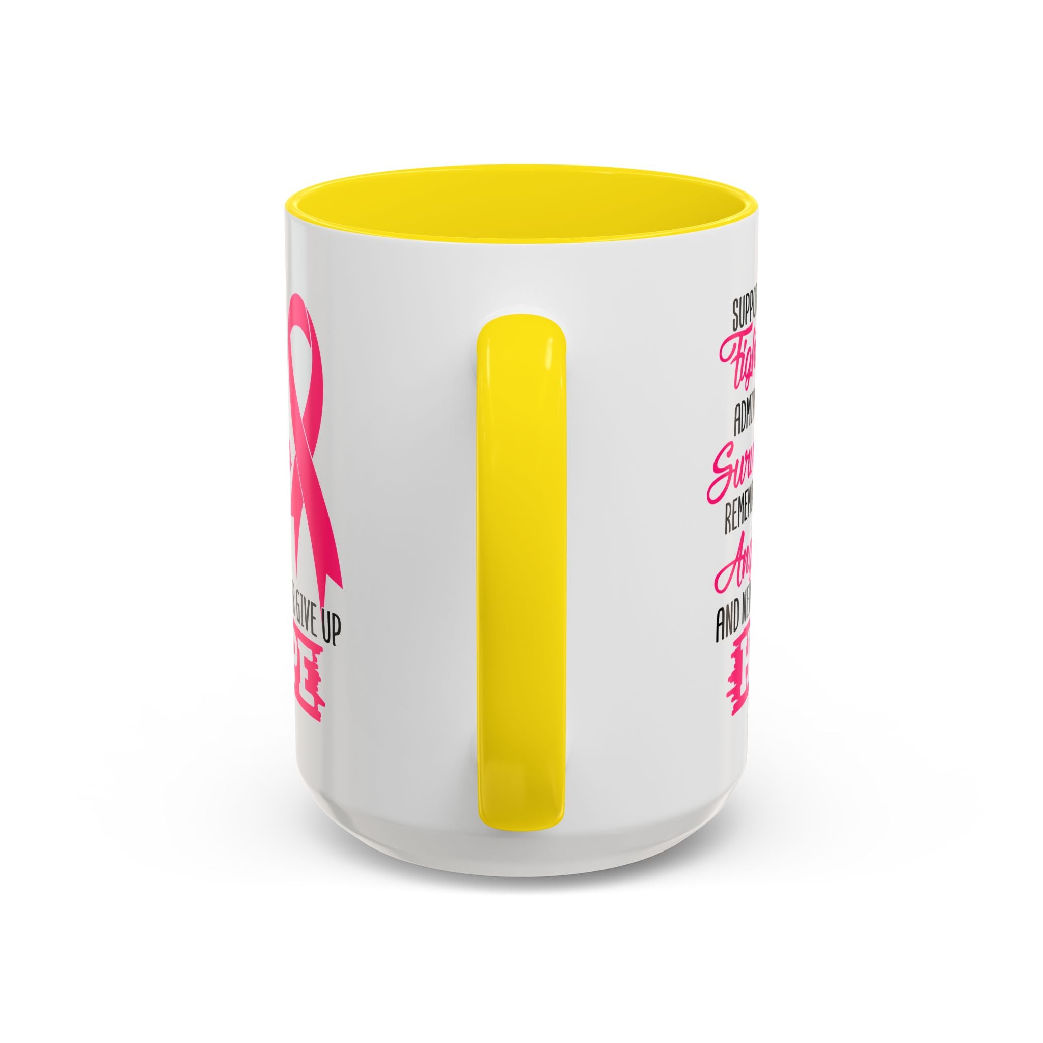Inspirational Pink Ribbon Coffee Mug: Support Fighters, Admire Survivors, Celebrate Hope, Gift for Cancer Awareness, Motivational Mug