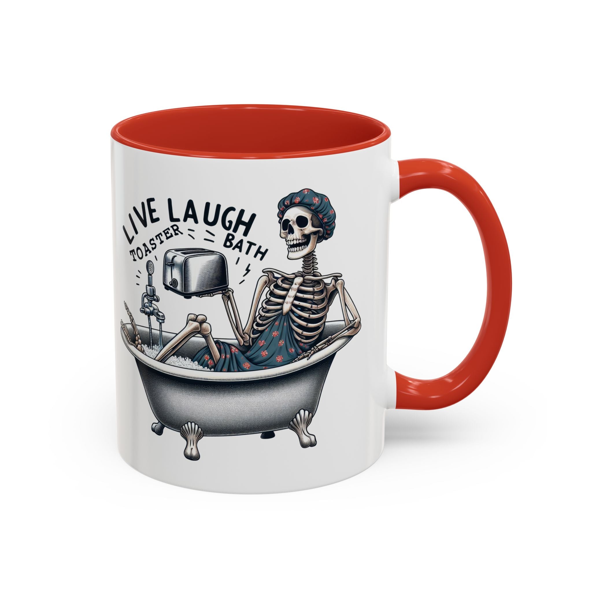 Skeleton Bath Time Coffee Mug, Live Laugh Roast & Relax Skeleton Mug, Funny Gift for Halloween, Quirky Kitchen Decor, Unique Coffee Cup