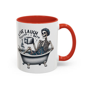 Skeleton Bath Time Coffee Mug, Live Laugh Roast & Relax Skeleton Mug, Funny Gift for Halloween, Quirky Kitchen Decor, Unique Coffee Cup
