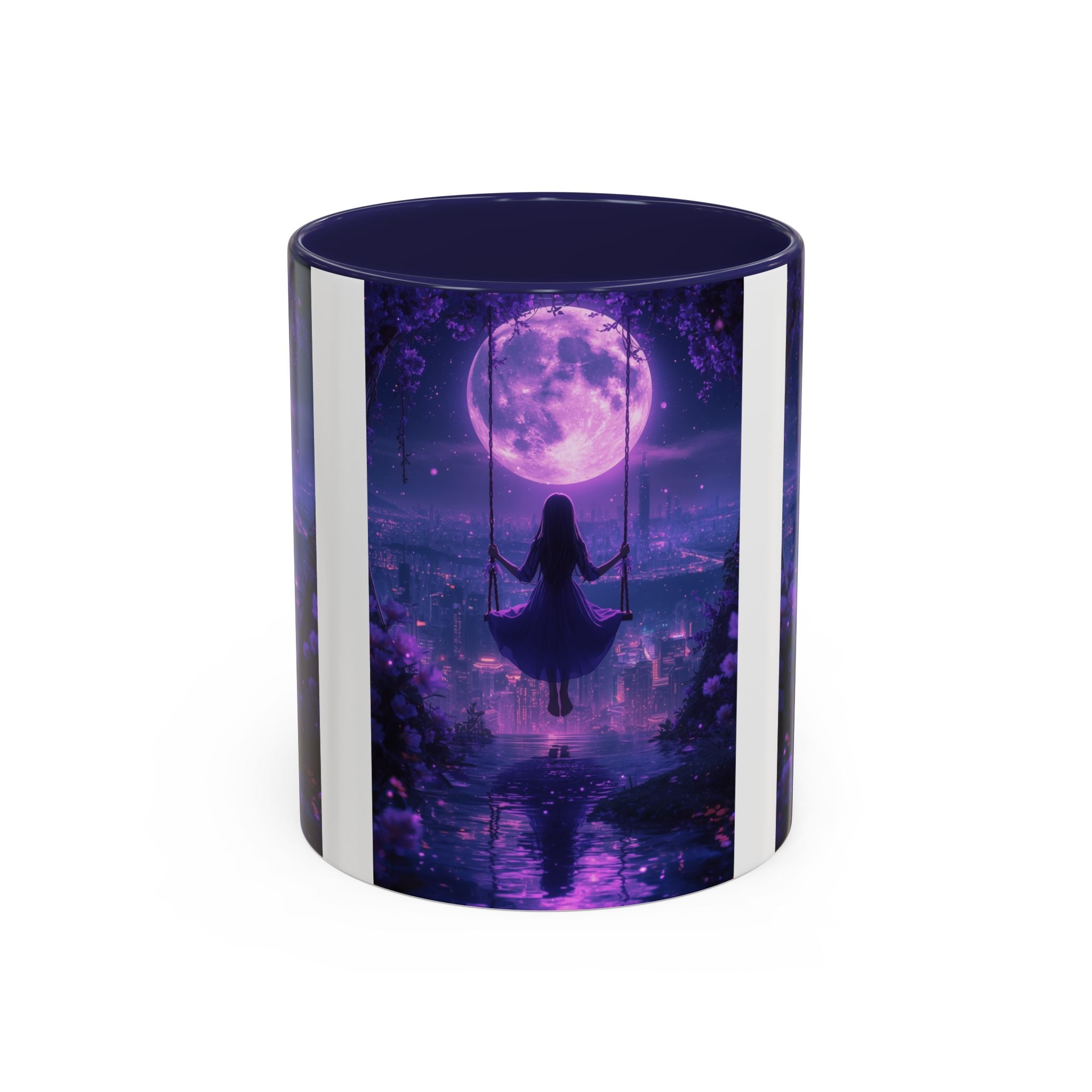 anime Dreamy Moonlit Swing Accent Coffee Mug, Artistic Mug, Celestial Coffee Cup, Fantasy Beverage Holder, Gift for Dreamers