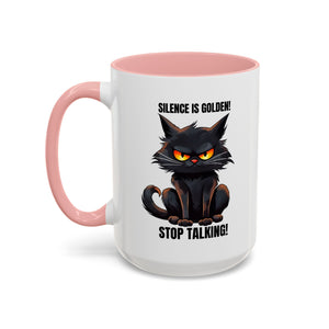 Funny Cat Mug | Silence Is Golden Coffee Cup | Gift for Cat Lovers | Humorous Kitchenware | Ceramic Teacup | Unique Animal Gifts