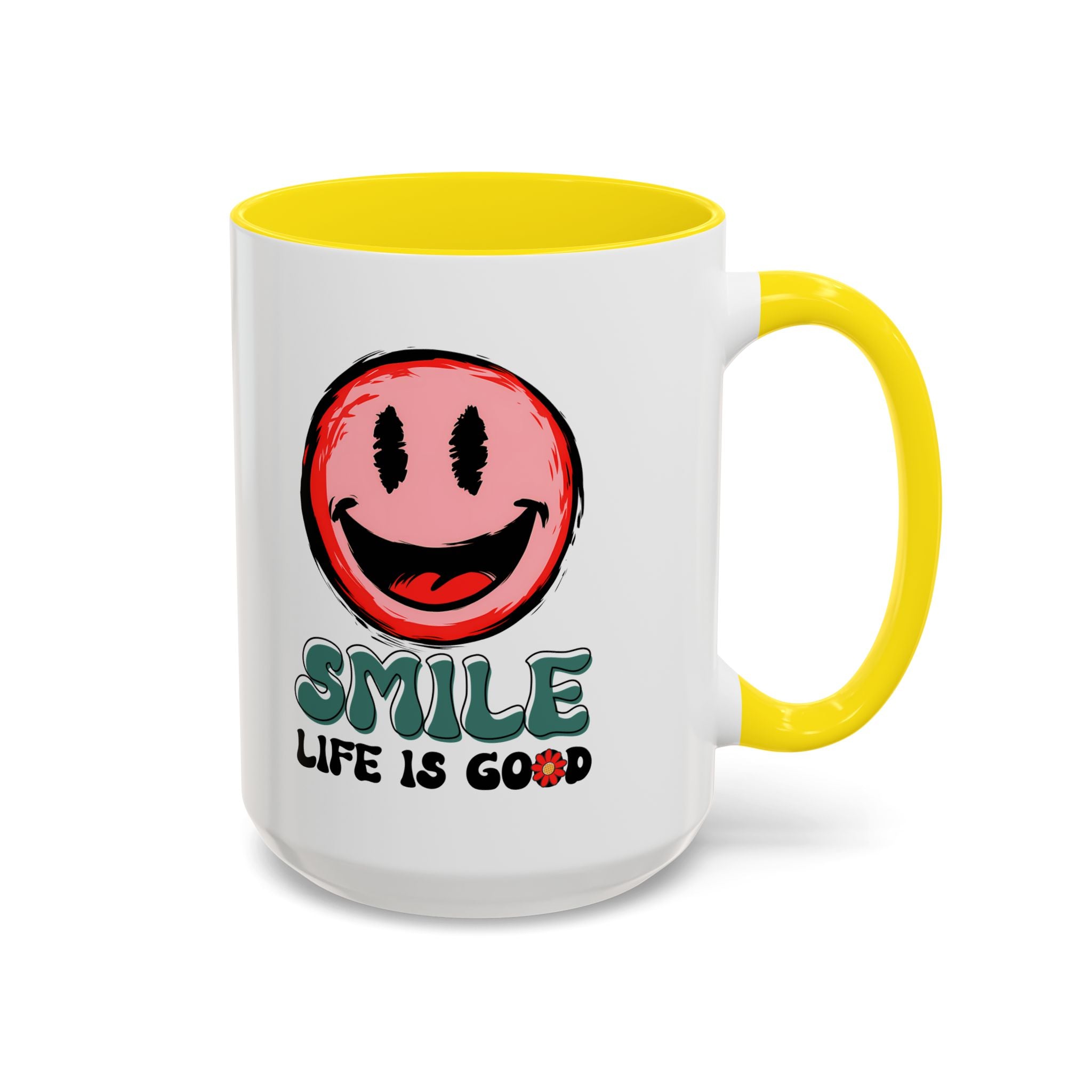 Smiley Face Accent Coffee Mug - "Smile, Life is Good" - 11oz & 15oz