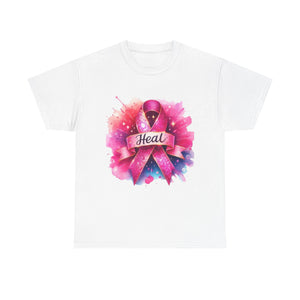 Breast Cancer Awareness Tee, Heal Ribbon Shirt, Supportive Gift, Unisex Cotton T-Shirt, Inspirational Apparel, Pink Ribbon Top